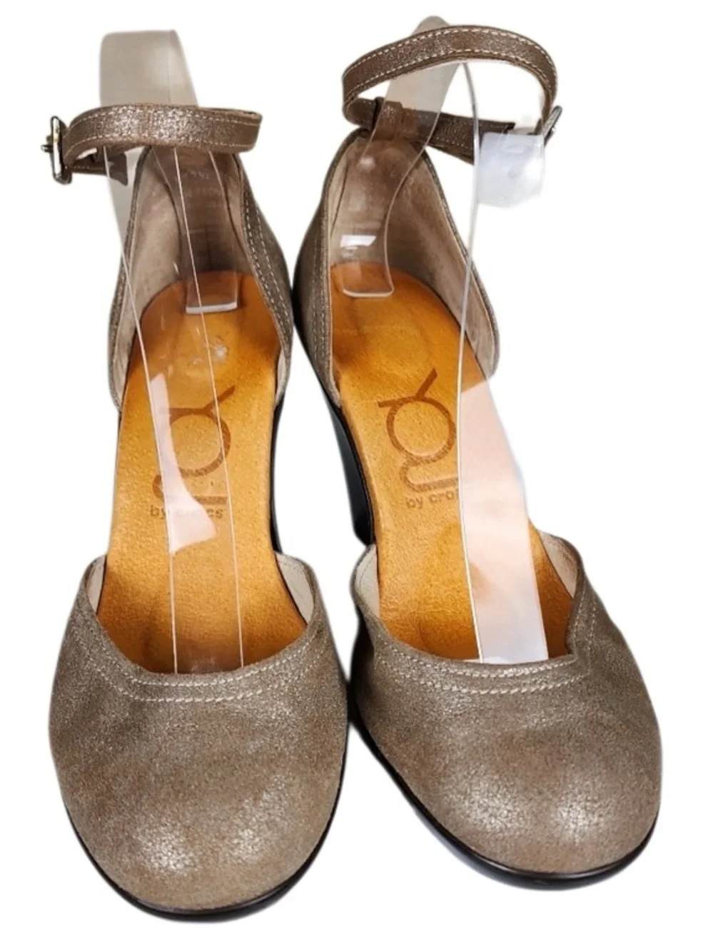 YOU by Crocs Metallic Champagne Ankle Strap Wedge Heels Women’s US 7.5 EU 38